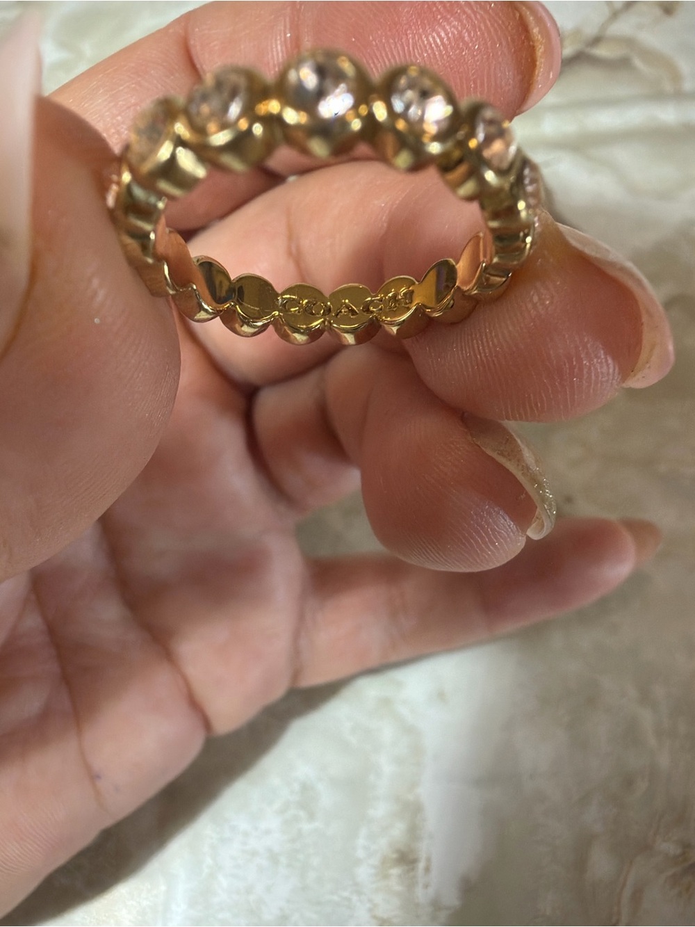 Coach Gold Tone Crystal Band Ring Size 8 Missing Stones